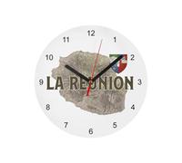 Fabulous Horloge Murale en Verre - La Réunion 974 Ile Departement Carte Ancienne France - Diamètre 20 cm - Blanc