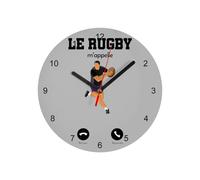 Fabulous Horloge Murale en Verre - Le Rugby m'appelle Sport Passion - Diamètre 20 cm - Gris