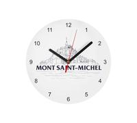 Fabulous Horloge Murale en Verre - Mont Saint Michel Minimalist Normandie Village Tourisme - Diamètre 20 cm - Blanc