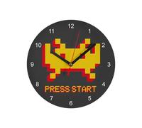 Fabulous Horloge Murale en Verre - Press Start Invaders Jeux Video Retro Gaming Classique - Diamètre 20 cm - Noir