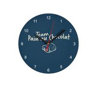 Fabulous Horloge Murale en Verre - Team Pain au Chocolat Humour Blague Paris - Diamètre 20 cm - Bleu
