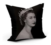 Fabulous Housse de Coussin 40 x 40 cm Queen Elisabeth II Jeune Portrait Ancien Reine d'Angleterre Noir et Blanc Vintage