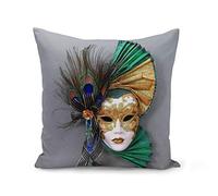 Fabulous Housse de Coussin 40x40 cm Carnaval de Venise Masque Blanc Vert et Or