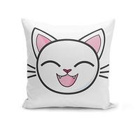 Fabulous Housse de Coussin 40x40 cm Chat Sourire Heureux Japon Manga Kawai Illustration Enfant