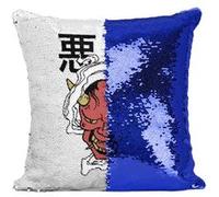 Fabulous Housse de Coussin à Sequin - Paillettes Bleu Akuma Démon Japonais [40 x 40 cm] Bleu G