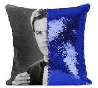 Fabulous Housse de Coussin à Sequin - Paillettes Bleu Alain Delon Acteur 1 Cigarette [40 x 40 cm] Bleu G