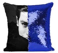 Fabulous Housse de Coussin à Sequin - Paillettes Bleu Alain Delon Acteur [40 x 40 cm] Bleu G