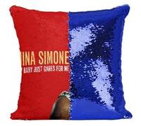 Fabulous Housse de Coussin à Sequin - Paillettes Bleu Album Nina Simone My Baby Just Cares For Me [40 x 40 cm] Bleu G