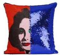 Fabulous Housse de Coussin à Sequin - Paillettes Bleu Andy Warhol Portrait Elizabeth Taylor [40 x 40 cm] Bleu G