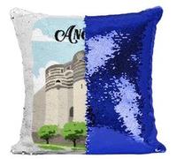 Fabulous Housse de Coussin à Sequin - Paillettes Bleu Angers Château [40 x 40 cm] Bleu G