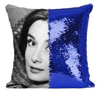 Fabulous Housse de Coussin à Sequin - Paillettes Bleu Audrey Hepburn Celebrite Hollywood [40 x 40 cm] Bleu G