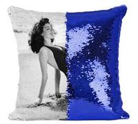 Fabulous Housse de Coussin à Sequin - Paillettes Bleu Ava Gardner Actrice 19 Plage [40 x 40 cm] Bleu G