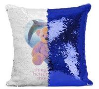 Fabulous Housse de Coussin à Sequin - Paillettes Bleu Better in the Morning Ourson [40 x 40 cm] Bleu G