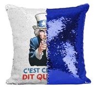 Fabulous Housse de Coussin à Sequin - Paillettes Bleu C'est Celui qui Dit qui l'Est [40 x 40 cm] Bleu G