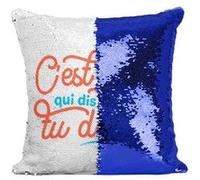 Fabulous Housse de Coussin à Sequin - Paillettes Bleu C'est Moi Qui Dis Quand tu Dors ! [40 x 40 cm] Bleu G