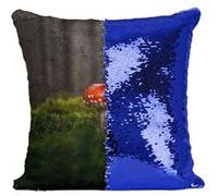 Fabulous Housse de Coussin à Sequin - Paillettes Bleu Champignon Rouge et Blanc Amanite Tue Mouche dans la Mousse [40 x 40 cm] Bleu G