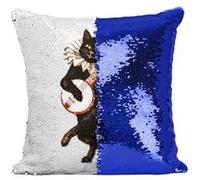 Fabulous Housse de Coussin à Sequin - Paillettes Bleu Chat Fou du Roi Illustration [40 x 40 cm] Bleu G