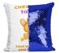 Fabulous Housse de Coussin à Sequin - Paillettes Bleu Chez Ma Tatie Tous Les Calins Sont Permis [40 x 40 cm] Bleu G