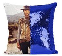 Fabulous Housse de Coussin à Sequin - Paillettes Bleu Clint Eastwood Cowboy [40 x 40 cm] Bleu G