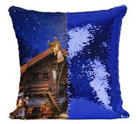 Fabulous Housse de Coussin à Sequin - Paillettes Bleu Creche Jesus Noel Rois Mages [40 x 40 cm] Bleu G