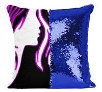 Fabulous Housse de Coussin à Sequin - Paillettes Bleu Dessin Femme Chuuut [40 x 40 cm] Bleu G