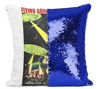 Fabulous Housse de Coussin à Sequin - Paillettes Bleu Earth vs the Flying Saucers Cinéma Vintage 1 [40 x 40 cm] Bleu G