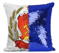 Fabulous Housse de Coussin à Sequin - Paillettes Bleu Ecusson Partie Communiste URSS Vintage [40 x 40 cm] Bleu G