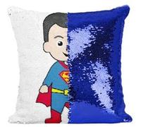 Fabulous Housse de Coussin à Sequin - Paillettes Bleu Enfant Superman Dessin Mignon [40 x 40 cm] Bleu