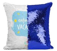 Fabulous Housse de Coussin à Sequin - Paillettes Bleu Enfin Les Vacances [40 x 40 cm] Bleu G