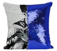 Fabulous Housse de Coussin à Sequin - Paillettes Bleu Eric Dolphy Saxophone Flute [40 x 40 cm] Bleu G