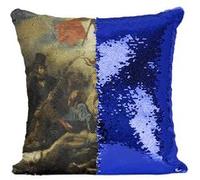Fabulous Housse de Coussin à Sequin - Paillettes Bleu Eugene Delacroix La Liberte Guidant le Peuple [40 x 40 cm] Bleu G