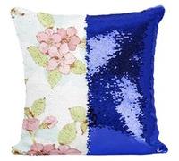 Fabulous Housse de Coussin à Sequin - Paillettes Bleu Fleur Sakura Cerisier Japonais [40 x 40 cm] Bleu G