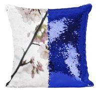 Fabulous Housse de Coussin à Sequin - Paillettes Bleu Fleurs de Cerisier Printemps [40 x 40 cm] Bleu G