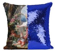 Fabulous Housse de Coussin à Sequin - Paillettes Bleu Fragonard Le colin Maillard [40 x 40 cm] Bleu G