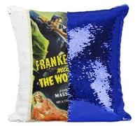 Fabulous Housse de Coussin à Sequin - Paillettes Bleu Frankenstein Meets the Wolf Man Cinéma Vintage [40 x 40 cm] Bleu G