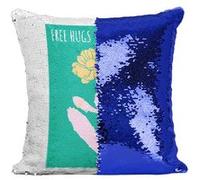 Fabulous Housse de Coussin à Sequin - Paillettes Bleu Free Hugs Cactus Minimaliste [40 x 40 cm] Bleu G