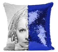 Fabulous Housse de Coussin à Sequin - Paillettes Bleu Greta Garbo Actrice / Mata Hari [40 x 40 cm] Bleu G
