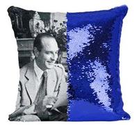 Fabulous Housse de Coussin à Sequin - Paillettes Bleu Jacques et Bernadette Chirac [40 x 40 cm] Bleu G