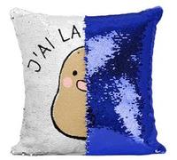 Fabulous Housse de Coussin à Sequin - Paillettes Bleu J'ai la Patate [40 x 40 cm] Bleu G