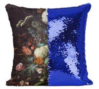 Fabulous Housse de Coussin à Sequin - Paillettes Bleu Jan Davidszoon de Heem Vase Fleurs [40 x 40 cm] Bleu G