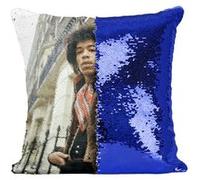 Fabulous Housse de Coussin à Sequin - Paillettes Bleu Jimi Hendrix 1967 Guitariste [40 x 40 cm] Bleu G
