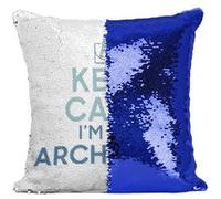 Fabulous Housse de Coussin à Sequin - Paillettes Bleu Keep Calm I'm an Architect [40 x 40 cm] Bleu G