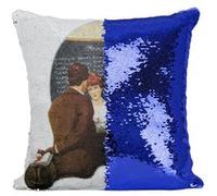 Fabulous Housse de Coussin à Sequin - Paillettes Bleu Knowledge is Power Peinture Norman Rockwell [40 x 40 cm] Bleu G