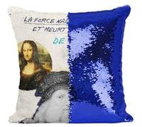 Fabulous Housse de Coussin à Sequin - Paillettes Bleu La Force Naît par Violence et Meurt par Liberté Da Vinci [40 x 40 cm] Bleu G