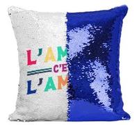 Fabulous Housse de Coussin à Sequin - Paillettes Bleu L'Amour c'est l'Amour [40 x 40 cm] Bleu G