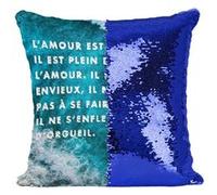 Fabulous Housse de Coussin à Sequin - Paillettes Bleu L'amour Est Patient Bible [40 x 40 cm] Bleu G