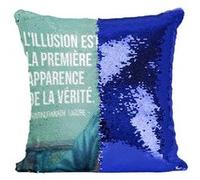 Fabulous Housse de Coussin à Sequin - Paillettes Bleu L'illusion Est La Première Apparence De La Vérité Tagore [40 x 40 cm] Bleu G