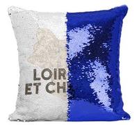 Fabulous Housse de Coussin à Sequin - Paillettes Bleu Loir et Cher carte ancienne [40 x 40 cm] Bleu G