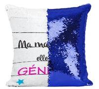 Fabulous Housse de Coussin à Sequin - Paillettes Bleu Ma Maîtresse elle est géniale [40 x 40 cm] Bleu G