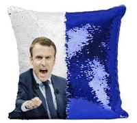Fabulous Housse de Coussin à Sequin - Paillettes Bleu Macron en Colere President [40 x 40 cm] Bleu G